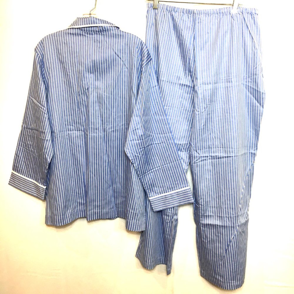 American Living Blue & White Striped Cotton Pajama Set with Contrast Piping - Picture 9 of 11